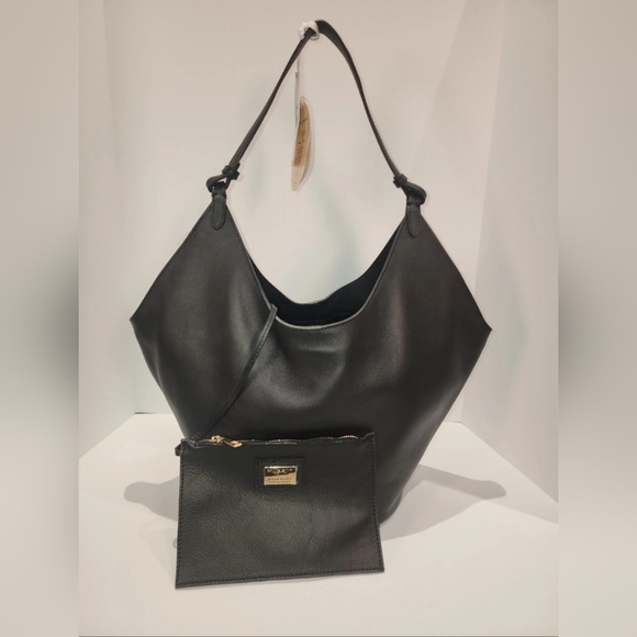 NWT! Viola Castellani Genuine Leather, Hobo Bucket Bag Made in Italy, Black - Picture 4 of 10